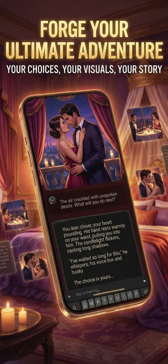 A romance storyline, illustrated with a candlelit balcony scene