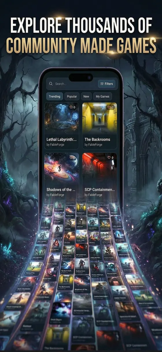 The community library, a searchable grid of player-made games